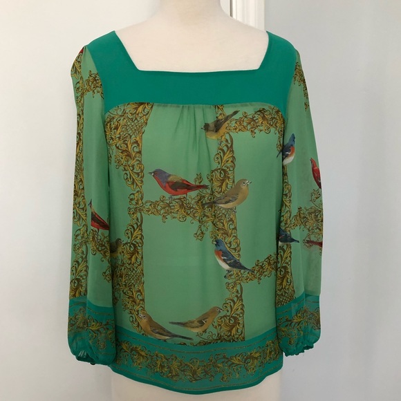 Vanessa Virginia Tops - Anthropologie silk bird print top, sz 4